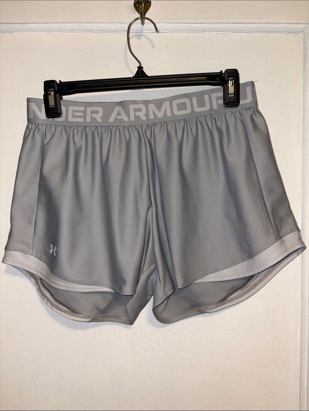 Under Armour Light Gray Women's Athletic Shorts with Logo Waistband